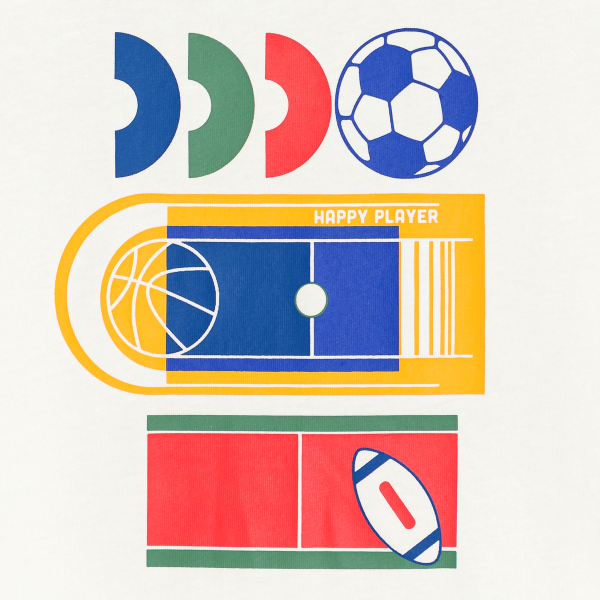 تي شيرت بأكمام قصيرة بنقوش أبيض للأولاد